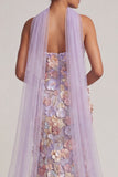 Robe longue de mère de la mariée à fentes en sirène fleurie violette clair