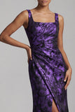 Robe fleurie de mère de la mariée à fronçages en sirène violet foncé