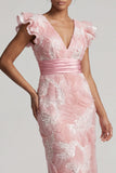 Robe longue de la mère de la mariée à perles à col en V à fardeaux scintillants