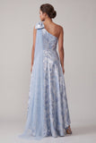 Robe de la mère de la mariée Ligne Bleu ciel Fleuri A High Low avec nœud