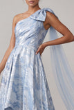 Robe de la mère de la mariée Ligne Bleu ciel Fleuri A High Low avec nœud