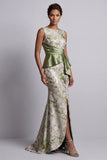 Robe longue de mère de la mariée à fronçons en sirène vert clair avec une ceinture