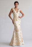Robe sirène fleurie longue et scintillante Champagne avec nœuds