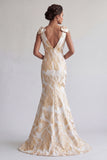 Robe sirène fleurie longue et scintillante Champagne avec nœuds