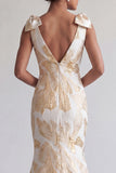 Robe sirène fleurie longue et scintillante Champagne avec nœuds
