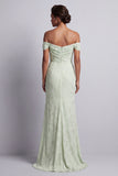 Robe longue de la mère de la mariée en forme de sirène fleurie vert clair avec fente