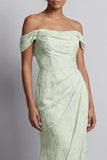 Robe longue de la mère de la mariée en forme de sirène fleurie vert clair avec fente