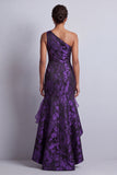 Robe de la mère de la mariée à fronçons sirène violet foncé avec volants