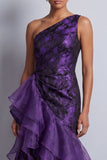 Robe de la mère de la mariée à fronçons sirène violet foncé avec volants
