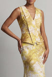Robe de la mère de la mariée à motifs de sirène florale avec une longue robe jaune