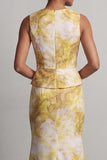 Robe de la mère de la mariée à motifs de sirène florale avec une longue robe jaune