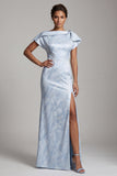 Robe longue de la mère de la mariée en forme de sirène bleu ciel avec fente