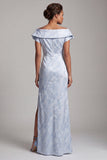 Robe longue de la mère de la mariée en forme de sirène bleu ciel avec fente