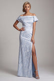 Robe longue de la mère de la mariée en forme de sirène bleu ciel avec fente