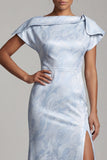 Robe longue de la mère de la mariée en forme de sirène bleu ciel avec fente