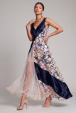 Blush à col en V Longue robe fleurie A Line Mother of the Bride