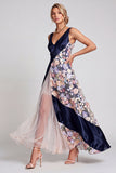 Blush à col en V Longue robe fleurie A Line Mother of the Bride
