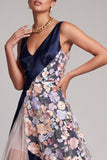 Blush à col en V Longue robe fleurie A Line Mother of the Bride