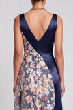 Blush à col en V Longue robe fleurie A Line Mother of the Bride