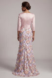 Robe de la mère de la mariée à fleurs à col bateau à col bateau longue sirène fleurie avec poches