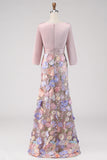 Robe de la mère de la mariée à fleurs à col bateau à col bateau longue sirène fleurie avec poches