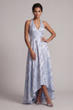 Dos nus sans dos Une ligne Bleu ciel Fleur haute Basse Robe de la Mère de la Mariée