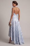 Dos nus sans dos Une ligne Bleu ciel Fleur haute Basse Robe de la Mère de la Mariée