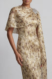 Robe longue à fleurs perlées de champagne Mère de la mariée avec cape