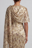 Robe longue à fleurs perlées de champagne Mère de la mariée avec cape