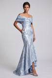 Robe longue de la mère de la mariée à fleurs sirène bleu ciel avec poches
