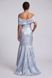 Robe longue de la mère de la mariée à fleurs sirène bleu ciel avec poches