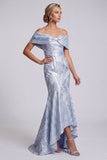 Robe longue de la mère de la mariée à fleurs sirène bleu ciel avec poches