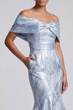 Robe longue de la mère de la mariée à fleurs sirène bleu ciel avec poches