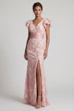 Robe de la mère de la mariée à paillettes à fard à V col