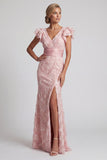 Robe de la mère de la mariée à paillettes à fard à V col