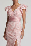 Robe de la mère de la mariée à paillettes à fard à V col