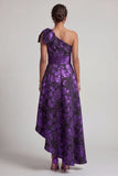 Robe de la mère de la mariée à une épaule Violet foncé haut bas A