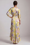 Robe de la mère de la mariée à col en V jaune à volants hauts bas