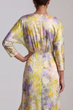Robe de la mère de la mariée à col en V jaune à volants hauts bas