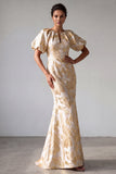 Robe de la mère de la mariée à manches bouffantes à manches de sirène en champagne