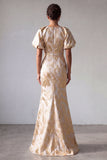 Robe de la mère de la mariée à manches bouffantes à manches de sirène en champagne