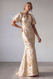 Robe de la mère de la mariée à manches bouffantes à manches de sirène en champagne