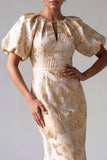 Robe de la mère de la mariée à manches bouffantes à manches de sirène en champagne