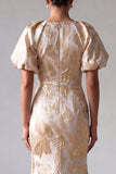 Robe de la mère de la mariée à manches bouffantes à manches de sirène en champagne