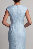 Robe de la mère de la mariée à manches de sirène bleue avec fente