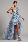 Une épaule robe de la mère de la mariée à volants bleu poussiéreux