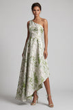 Robe de mère de la mariée à une épaule vert clair imprimée en lignes