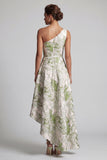 Robe de mère de la mariée à une épaule vert clair imprimée en lignes