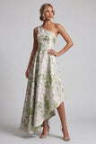 Robe de mère de la mariée à une épaule vert clair imprimée en lignes