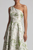 Robe de mère de la mariée à une épaule vert clair imprimée en lignes